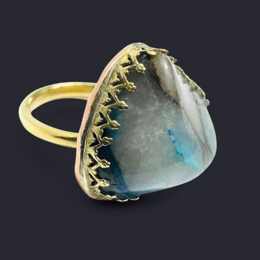 Freeform Chrysocolla Gemstone Mixed Metal Ring (7.5)